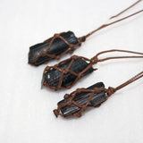 Black Tourmaline Raw Stone Net Bag Necklace – Natural Crystal Pendant