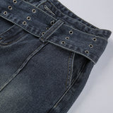 Retro Distressed Hot Girls' Washed Belt Slimming Jeans