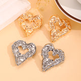 New Pleated Lava Hollow Heart-shaped Earrings, Personality Exaggerated Love Earrings for Women, Valentine's Day Jewelry
