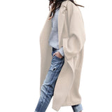 Casual Long Jacket with Pockets, Solid Color Single Breasted Lapel Woolen Coat for Women, Warm Winter Clothing