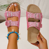 Double Buckle Sandals for Women, New Fashion Sequined Beach Shoes, Summer Leisure Outdoor Slippers Slides