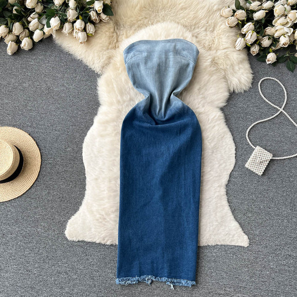 Women's Fashion, Temperament Skinny Breasted Denim Dress