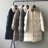 Rabbit Fur Collar, Waist Drawstring, Long Warm Cotton Jacket