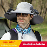 Solar Powered Wide Brim Sun Hat with Cooling Fan – USB Rechargeable Outdoor Fishing & Hiking Cap
