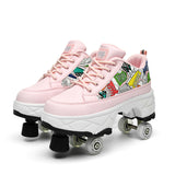 Transformable Boots with Four Wheels, Dual-use Double-row Heelys Roller Skating Shoes