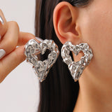 New Pleated Lava Hollow Heart-shaped Earrings, Personality Exaggerated Love Earrings for Women, Valentine's Day Jewelry
