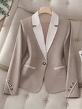 Women’s Contrasting Button Formal Blazer – Elegant Professional Office Jacket
