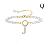 New Fashion Toggle Clasp Initial Bracelet, Women's A-Z Letter Pendant, 6mm Pearl Bracelet for Women