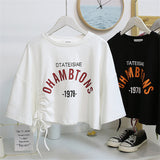 Women’s Summer Crop Top, Chic Drawstring Short Sleeve T-shirt for Girls, Casual Fashion Tee