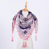 Ethnic Style Jacquard Square Scarf with Fringe