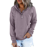 Long-sleeved Hooded Sweatshirt with Pockets, Fashion Casual Button Drawstring Design Hoodie Top, Spring and Autumn Sports Clothing for Women