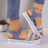 Fashion Tassel Denim Sandals with Thick-soled Flat Heels, New Summer Hemp Rope Sole Ethnic Style Shoes for Women