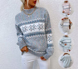 Women’s Winter Snowflake Knit Sweater – Half Turtleneck Christmas Pullover