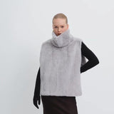 New Solid Color Half Turtleneck Sleeveless Fur Vest for Women