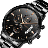Men's Waterproof Black Fine Steel with Business Casual Calendar Quartz Watch