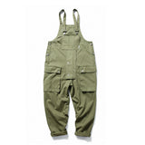 Men’s Retro Wide Leg Cargo Suspender Pants – Straight Fit Work Overalls