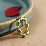 S925 Silver Green Tourmaline & Simulated Hetian Jade Adjustable Ring for Women