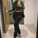 Women's Solid Lace-up High-waist Flare Pants