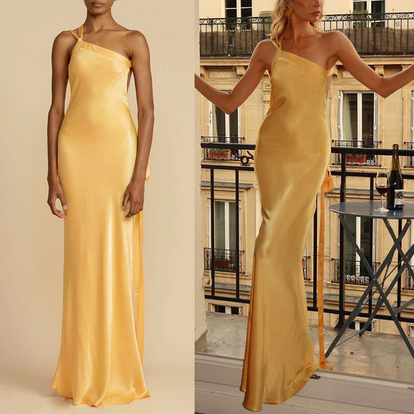 Party Slim-fit Oblique Shoulder Dress for Women