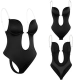Deep V-neck Body Shaper, Backless U-plunge Thong, Waist Trainer, Clear Strap Padded Corset