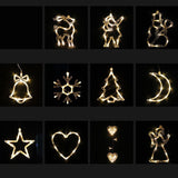 Christmas LED Suction Cup Chandelier Lights – Santa, Elk & Snowman Window Decorations, Battery-powered Holiday Party Lamps