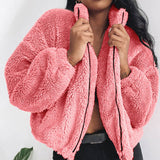 Women's Warm Faux Fur Jacket, Winter Strong Zippered, Loose Long Sleeves Blazer