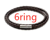 Men's Braided Genuine Leather Bracelet, Stainless Steel Beads, Charm Band for Boys
