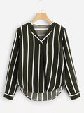 Striped Women's V-neck Long Sleeve Shirt