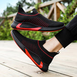 Fashion Mesh Sock Shoes with Striped Design, Men's Outdoor Breathable Slip-on Sneakers, Casual Lightweight Running Sports Boots