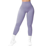 High Waist Seamless Leggings, Threaded Knitted Fitness Solid Women's Slimming Yoga Pants, Elastic Running Sports Tights