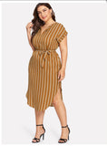 Fat Sister's Belt, Stripe Slim Look V-neck Dress