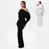 INS Sexy Off-shoulder Slim Fit Knit Long Sleeve Bodycon Maxi Dress