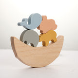 Nordic Style Wooden Animal Stacking Toys, Baby Food Grade Silicone Folding Cradle Accessories
