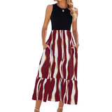 Round Neck Sleeveless Long Dress, Summer Fashion Striped Print Dresses, Women's Clothing