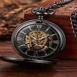 Skull Hollow Flip Retro Mechanical Pocket Watch