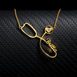Stainless Steel Stethoscope Customised Name Necklace for Women, Jewelry Gift