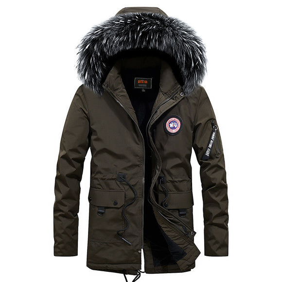Winter New Warm Casual Men's Cotton Coat, Thick Long Hair Fur Collar Jacket