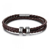 Men's Braided Genuine Leather Bracelet, Stainless Steel Beads, Charm Band for Boys