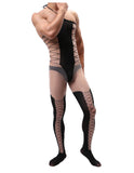 Men’s Sheer Jacquard Bodysuit – Silky Transparent One-piece Stockings