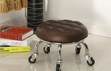 Children's Toddler Step Seat, Leather Small Round Chair with Wheels
