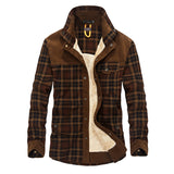 Winter Men's Thicken Warm Fleece Coats, Pure Cotton Plaid Jacket Military Style Fancy Clothing
