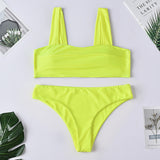 Solid Color Shoulder Split Swimsuit for Women