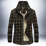 Winter Men's Thicken Warm Fleece Coats, Pure Cotton Plaid Jacket Military Style Fancy Clothing
