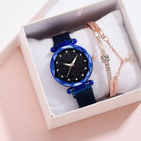 Luxury Women's Watches Bracelet Set, Elegant Magnet Buckle Ladies' Starry Sky Relogio Clocks