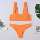 Solid Color Shoulder Split Swimsuit for Women