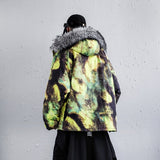 Men’s Plus-size Tie and Dye Winter Jacket – Warm Fur Collar Cotton Coat