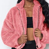 Women's Warm Faux Fur Jacket, Winter Strong Zippered, Loose Long Sleeves Blazer