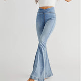 Women's Waist Irregular, Slim-fit Slimming Stretch, Denim Flared Pants