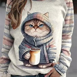 Casual Top Printed 3D Dense Round Neck Sweater, Women's Printed Wear