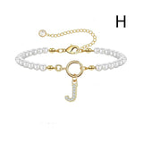 New Fashion Toggle Clasp Initial Bracelet, Women's A-Z Letter Pendant, 6mm Pearl Bracelet for Women